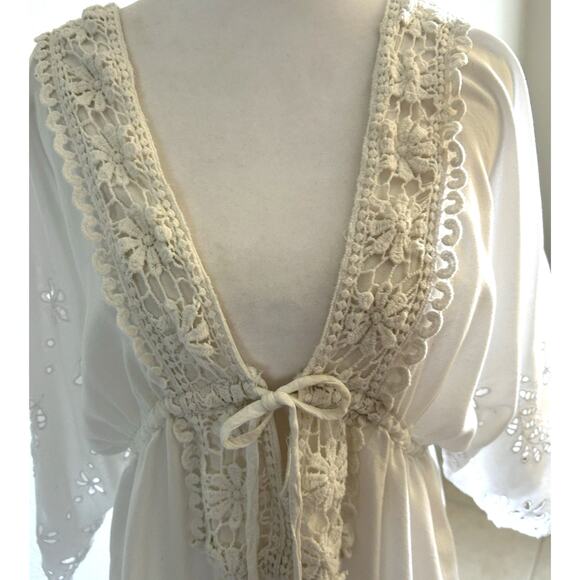 White Eyelet Coverup Mini Dress Swim Cotton Embroidered Lined Boho Beach Bride M - Picture 5 of 13